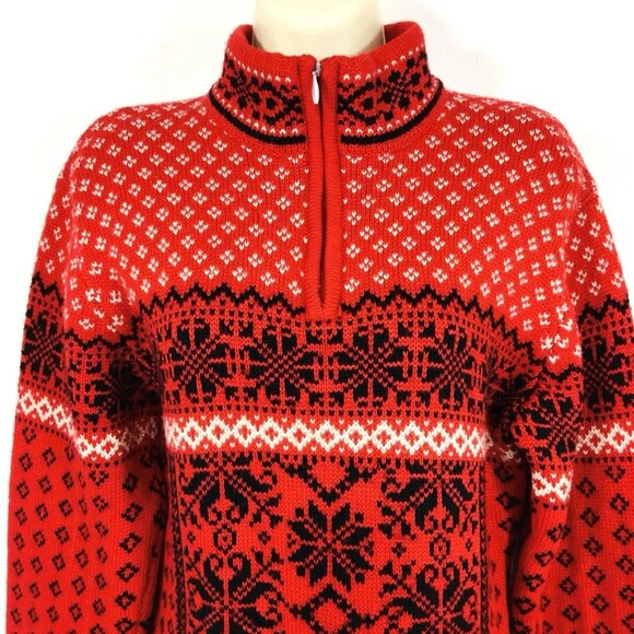 Obermeyer 1947 Signature Wool Blend 1/4 Zip Sweater Sz L Nordic Cozy Snowflakes - Picture 2 of 10